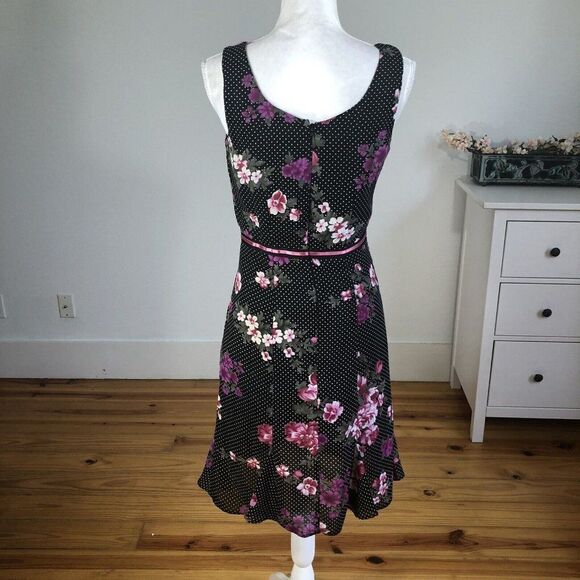 Vtg 90s Y2K K Petite Chiffon Black Polka Dot Dress 6P Pink Floral A Line Flirty - Picture 4 of 12